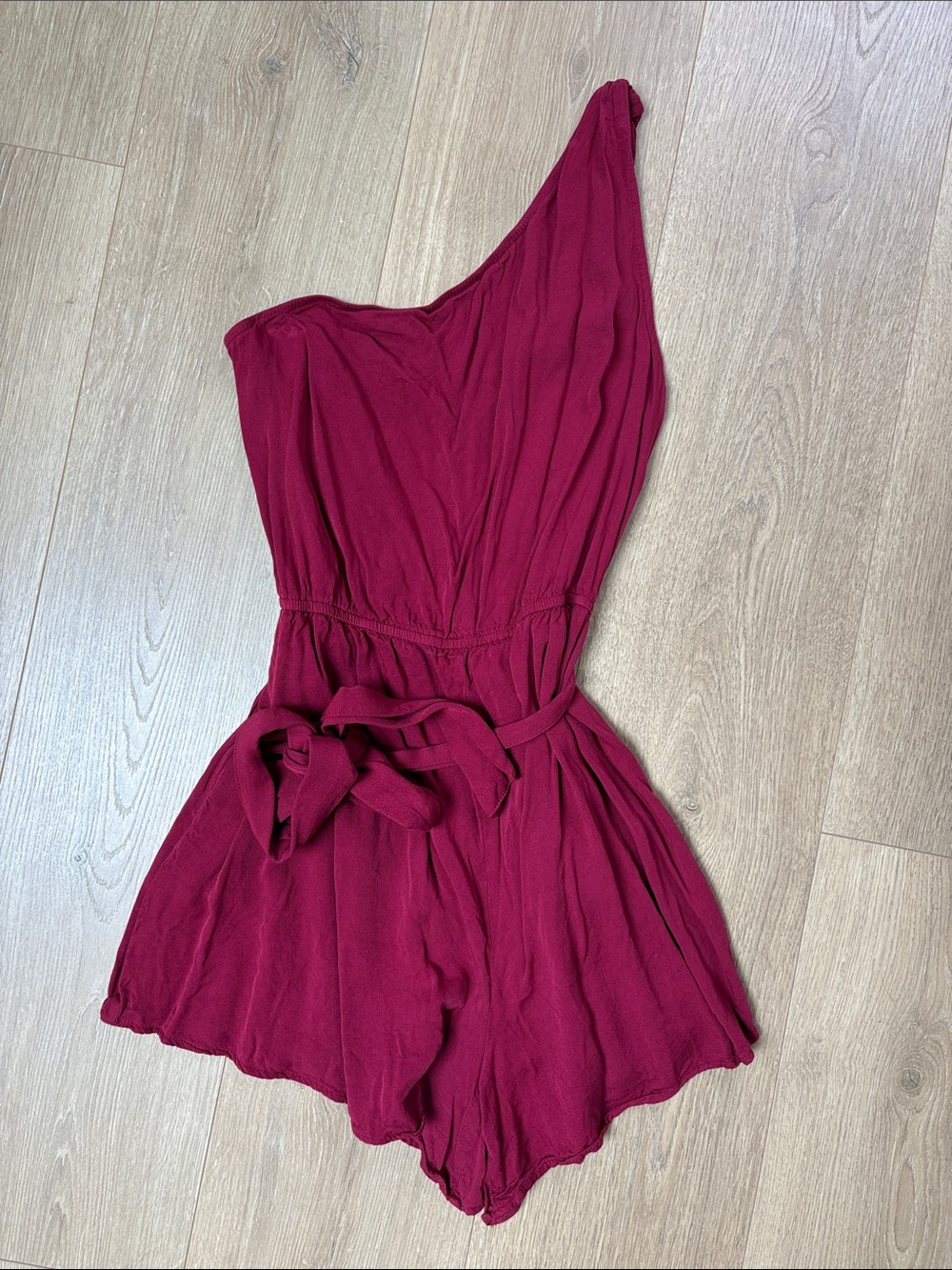 One-Shoulder Burgundy Romper